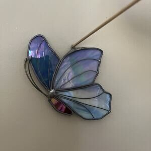 Tiffany Stained Glass Butterfly Suncatcher Hanging 3D Oval Iridescent 5”